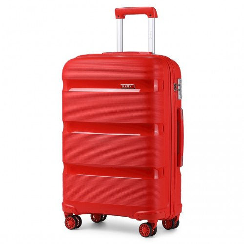Kono 24 Inch Bright Red Hard Shell PP Suitcase - Classic Collection - Lightweight & Durable Travel Luggage
