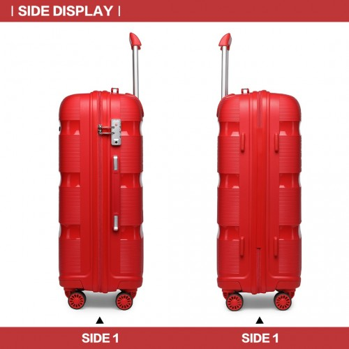 Kono 24 Inch Bright Red Hard Shell PP Suitcase - Classic Collection - Lightweight & Durable Travel Luggage