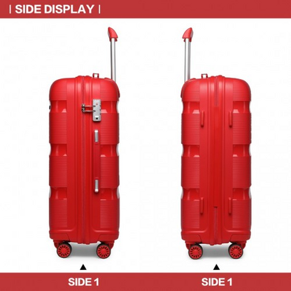 Kono 24 Inch Bright Red Hard Shell PP Suitcase - Classic Collection - Lightweight & Durable Travel Luggage