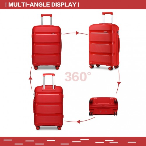 Kono 24 Inch Bright Red Hard Shell PP Suitcase - Classic Collection - Lightweight & Durable Travel Luggage