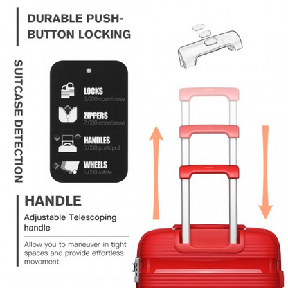 Kono 24 Inch Bright Red Hard Shell PP Suitcase - Classic Collection - Lightweight & Durable Travel Luggage