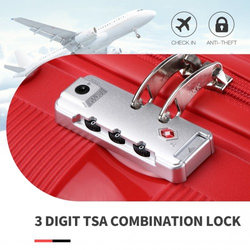 Kono 24 Inch Bright Red Hard Shell PP Suitcase - Classic Collection - Lightweight & Durable Travel Luggage