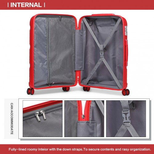 Kono 24 Inch Bright Red Hard Shell PP Suitcase - Classic Collection - Lightweight & Durable Travel Luggage