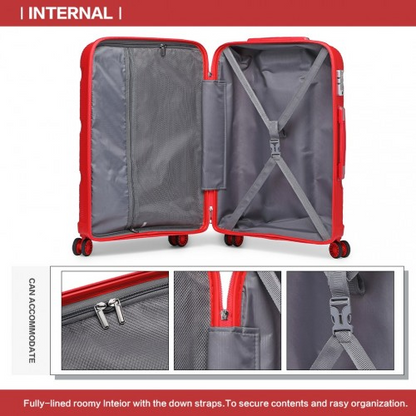Kono 24 Inch Bright Red Hard Shell PP Suitcase - Classic Collection - Lightweight & Durable Travel Luggage