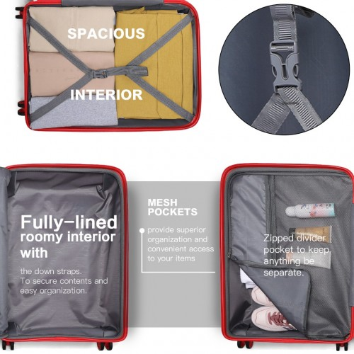 Kono 24 Inch Bright Red Hard Shell PP Suitcase - Classic Collection - Lightweight & Durable Travel Luggage