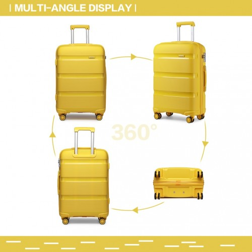 Kono 24 Inch Bright Hard Shell PP Suitcase - Classic Collection - Yellow