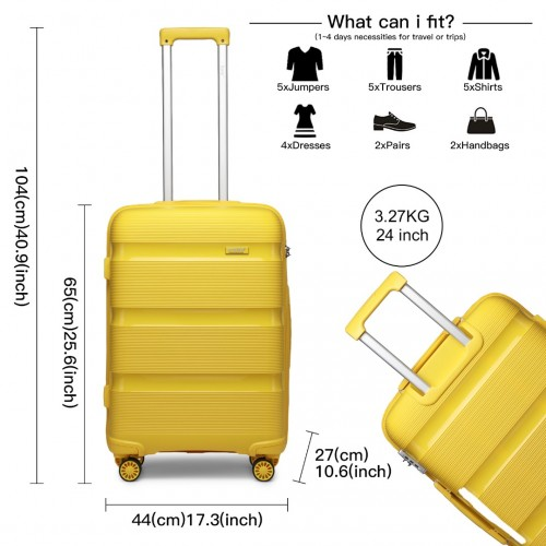 Kono 24 Inch Bright Hard Shell PP Suitcase - Classic Collection - Yellow