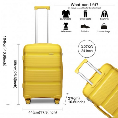 Kono 24 Inch Bright Hard Shell PP Suitcase - Classic Collection - Yellow