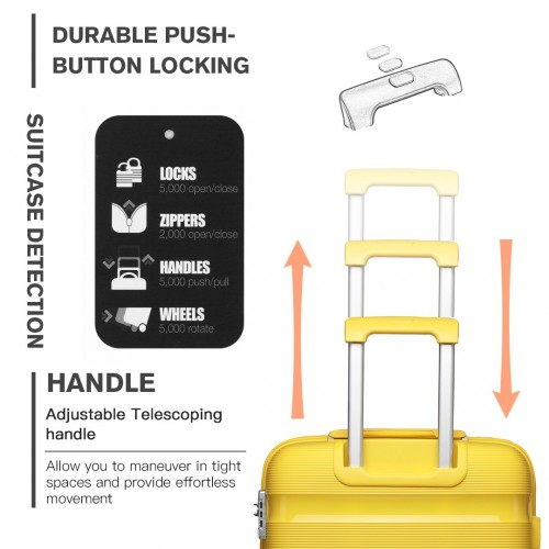 Kono 24 Inch Bright Hard Shell PP Suitcase - Classic Collection - Yellow