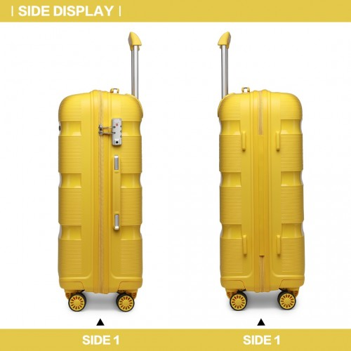 Kono 20 Inch Bright Yellow Hard Shell PP Carry-On Suitcase - Cabin Size