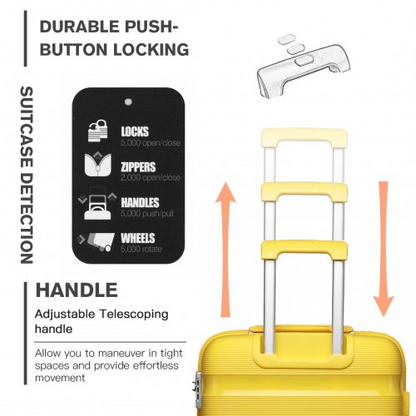 Kono 20 Inch Bright Yellow Hard Shell PP Carry-On Suitcase - Cabin Size