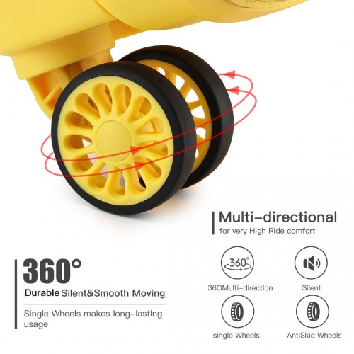 Kono 20 Inch Bright Yellow Hard Shell PP Carry-On Suitcase - Cabin Size