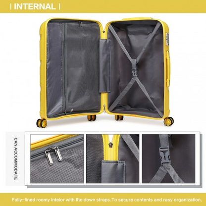 Kono 20 Inch Bright Yellow Hard Shell PP Carry-On Suitcase - Cabin Size