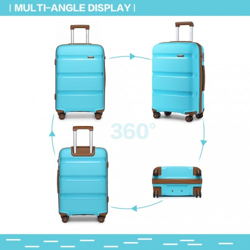 Kono Classic Collection 24 Inch Bright Hard Shell PP Suitcase - Blue and Brown