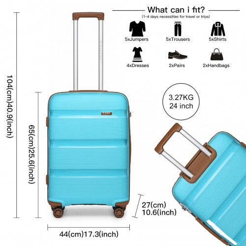 Kono Classic Collection 24 Inch Bright Hard Shell PP Suitcase - Blue and Brown