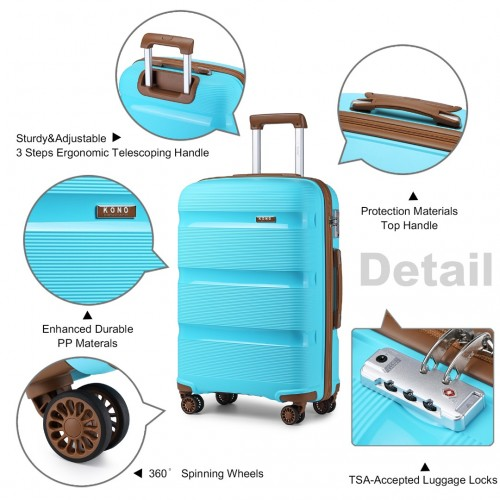 Kono Classic Collection 24 Inch Bright Hard Shell PP Suitcase - Blue and Brown