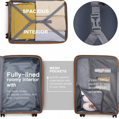 Kono Classic Collection 24 Inch Bright Hard Shell PP Suitcase - Blue and Brown