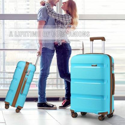 Kono Classic Collection 24 Inch Bright Hard Shell PP Suitcase - Blue and Brown