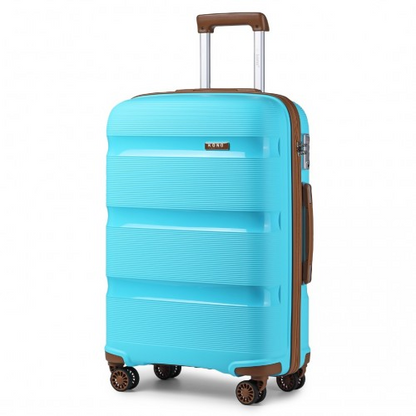 Kono 20 Inch Cabin Size Bright Hard Shell Carry-On Suitcase - Blue & Brown, Durable PP Material, Lightweight & TSA Lock