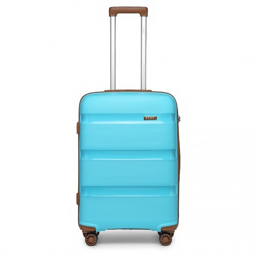 Kono 20 Inch Cabin Size Bright Hard Shell Carry-On Suitcase - Blue & Brown, Durable PP Material, Lightweight & TSA Lock