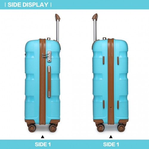 Kono 20 Inch Cabin Size Bright Hard Shell Carry-On Suitcase - Blue & Brown, Durable PP Material, Lightweight & TSA Lock