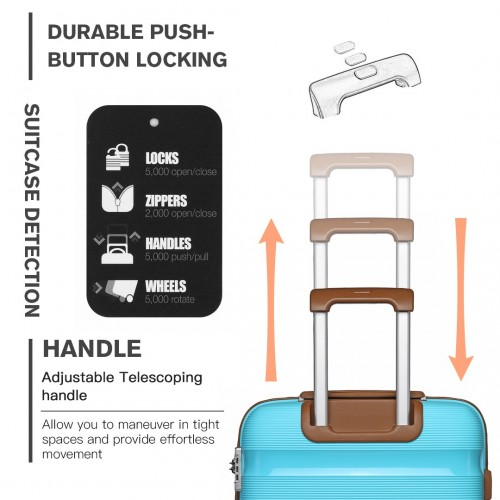 Kono 20 Inch Cabin Size Bright Hard Shell Carry-On Suitcase - Blue & Brown, Durable PP Material, Lightweight & TSA Lock