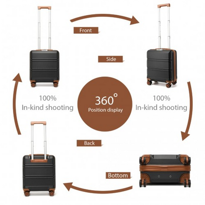 Kono ABS 16" Sculpted Horizontal Design Cabin Luggage - Black & Brown | Travel in Style