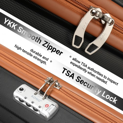Kono ABS 16" Sculpted Horizontal Design Cabin Luggage - Black & Brown | Travel in Style