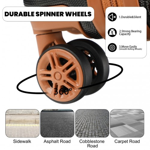 Kono ABS 16" Sculpted Horizontal Design Cabin Luggage - Black & Brown | Travel in Style