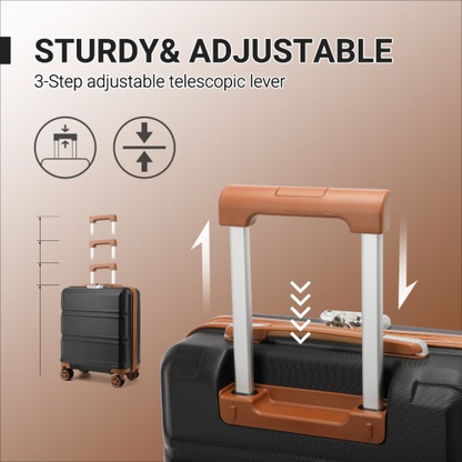 Kono ABS 16" Sculpted Horizontal Design Cabin Luggage - Black & Brown | Travel in Style