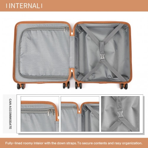 Kono ABS 16" Sculpted Horizontal Design Cabin Luggage - Black & Brown | Travel in Style