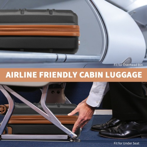 Kono ABS 16" Sculpted Horizontal Design Cabin Luggage - Black & Brown | Travel in Style