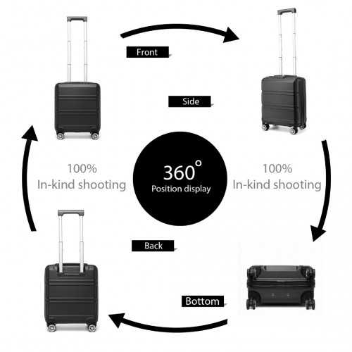 KONO ABS 16 Inch Sculpted Horizontal Design Cabin Luggage - Black