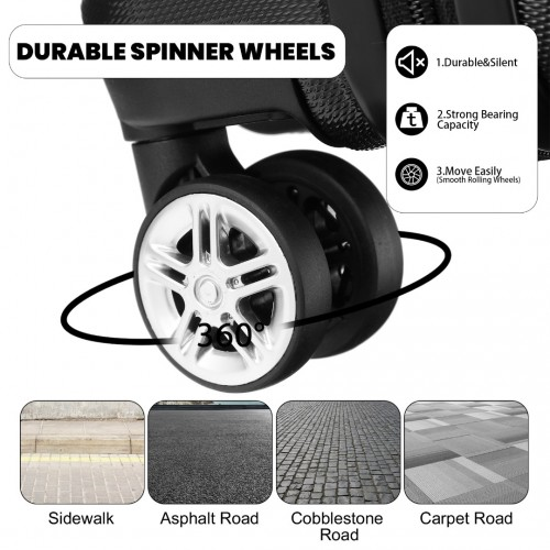 KONO ABS 16 Inch Sculpted Horizontal Design Cabin Luggage - Black