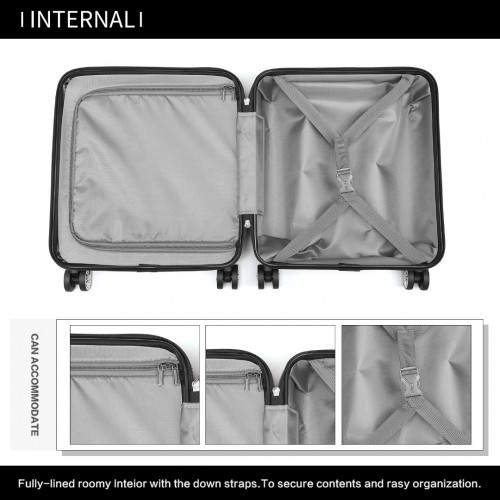 KONO ABS 16 Inch Sculpted Horizontal Design Cabin Luggage - Black