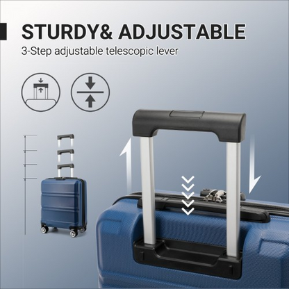 Kono ABS 16 Inch Sculpted Horizontal Design Cabin Luggage - Navy