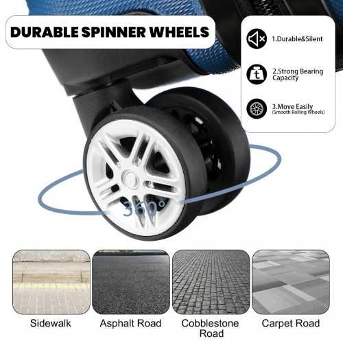 Kono ABS 16 Inch Sculpted Horizontal Design Cabin Luggage - Navy