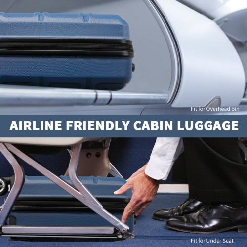 Kono ABS 16 Inch Sculpted Horizontal Design Cabin Luggage - Navy