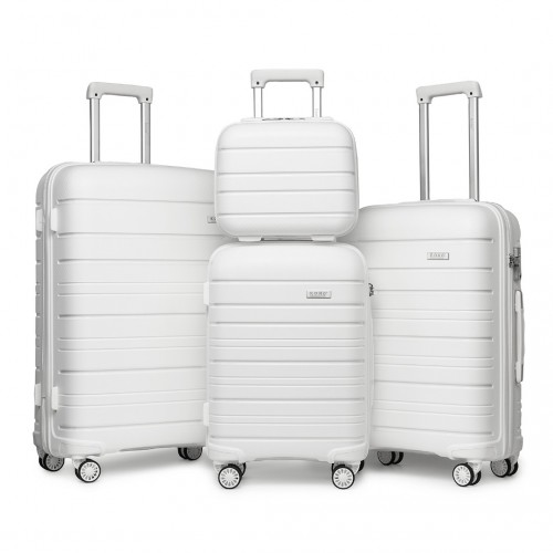 K2091L - Kono Multi Texture Hard Shell PP Suitcase With TSA Lock And Vanity Case 4 Pieces Set - Classic Collection - White