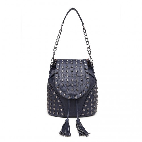 Miss Lulu Skull Studded Backpack Shoulder Bag - Navy | Stylish & Versatile