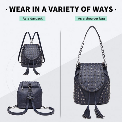 Miss Lulu Skull Studded Backpack Shoulder Bag - Navy | Stylish & Versatile