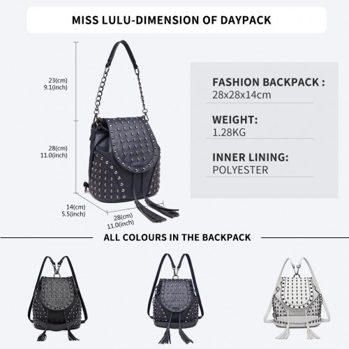 Miss Lulu Skull Studded Backpack Shoulder Bag - Navy | Stylish & Versatile