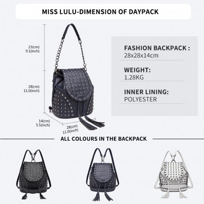 Miss Lulu Skull Studded Backpack Shoulder Bag - Navy | Stylish & Versatile