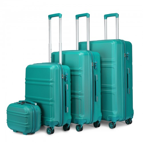 K1871-1L - Kono ABS Sculpted Horizontal Design 4 Pcs Suitcase Set With Vanity Case - Teal