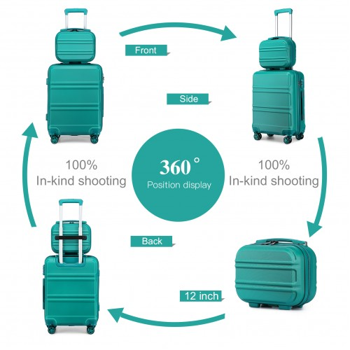 K1871-1L - Kono ABS Sculpted Horizontal Design 4 Pcs Suitcase Set With Vanity Case - Teal