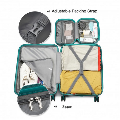 K1871-1L - Kono ABS Sculpted Horizontal Design 4 Pcs Suitcase Set With Vanity Case - Teal