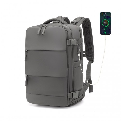 Kono Grey Multi-Functional Travel Backpack with USB Charging Port and Shoe Compartment
