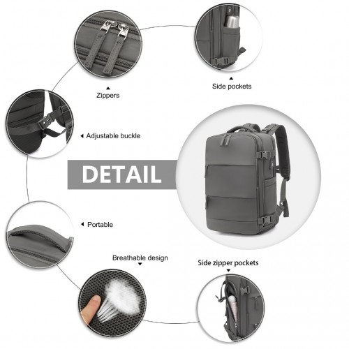 Kono Grey Multi-Functional Travel Backpack with USB Charging Port and Shoe Compartment