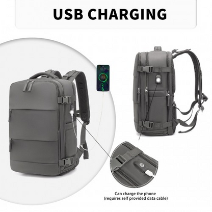 Kono Grey Multi-Functional Travel Backpack with USB Charging Port and Shoe Compartment