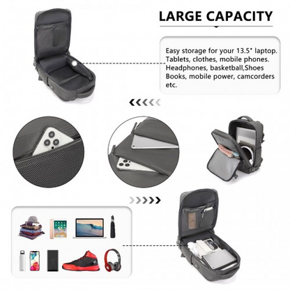 Kono Grey Multi-Functional Travel Backpack with USB Charging Port and Shoe Compartment